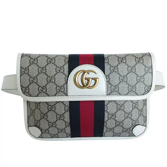 Auth GUCCI Ophidia Waist bag Belt bag Beige Brown/Off White PVC/leather